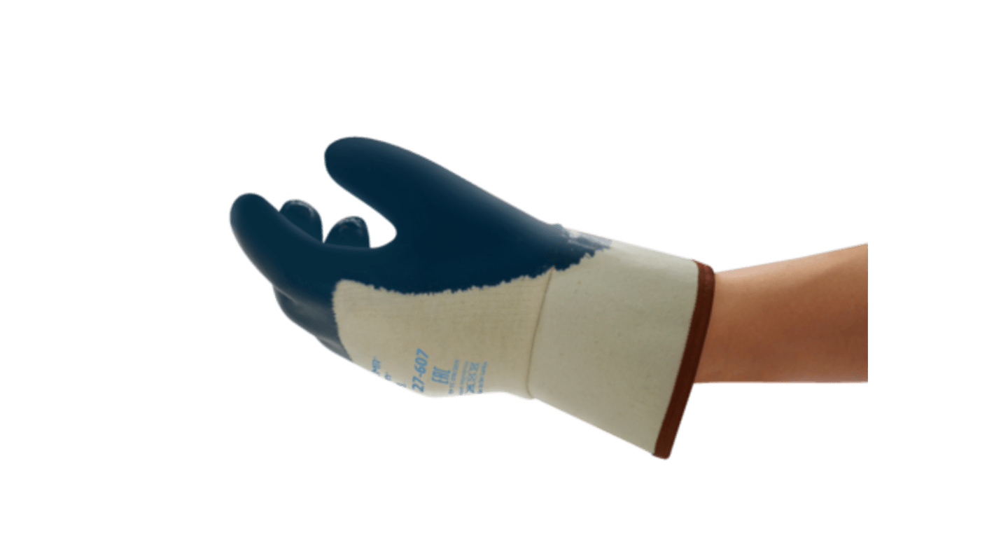 Ansell ActivArmr Hycron 27-607 Blue Cotton Oil Grip, Oil Repellent Work Gloves, Size 8, Nitrile Coating