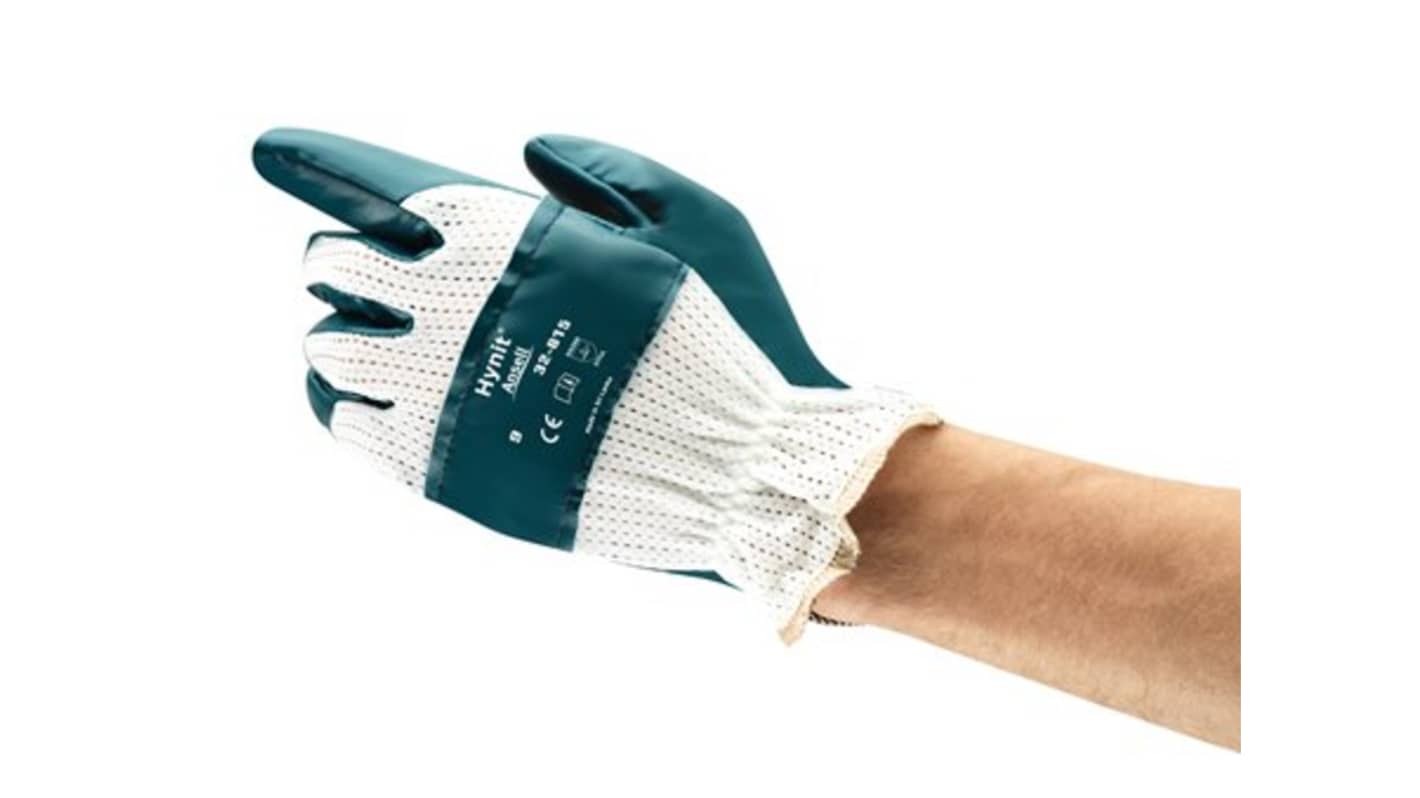 Ansell Hynit 32-815 Blue Polycotton Abrasion Resistant Gloves, Size 9, Nitrile Coating