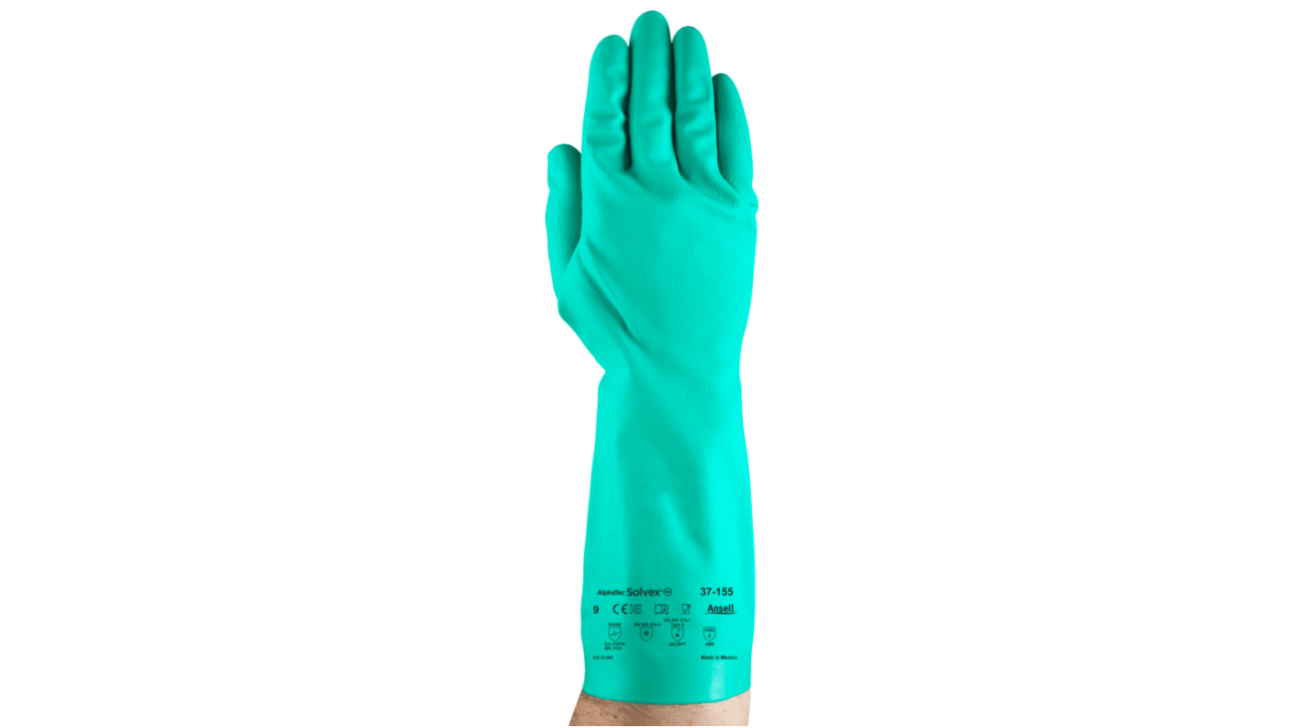 Ansell Alphatec Solvex 37-155 Green Nitrile Chemical Resistant Gloves, Size 11, Nitrile Coating