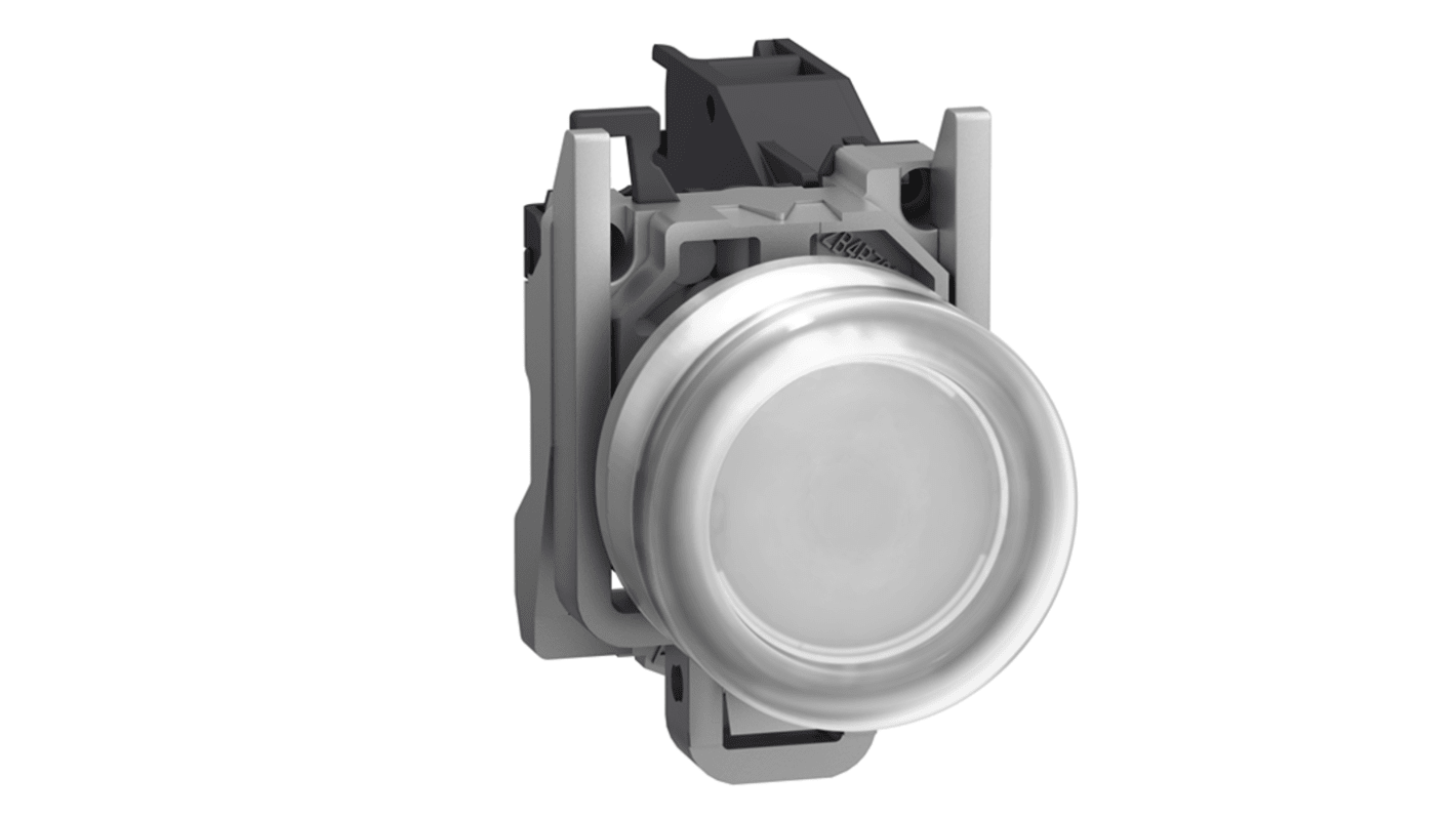 Schneider Electric XB4B Series Push Button Switch, Push to Make, Through Hole, 22mm Cutout, 1NO, White LED, 415V, IP66