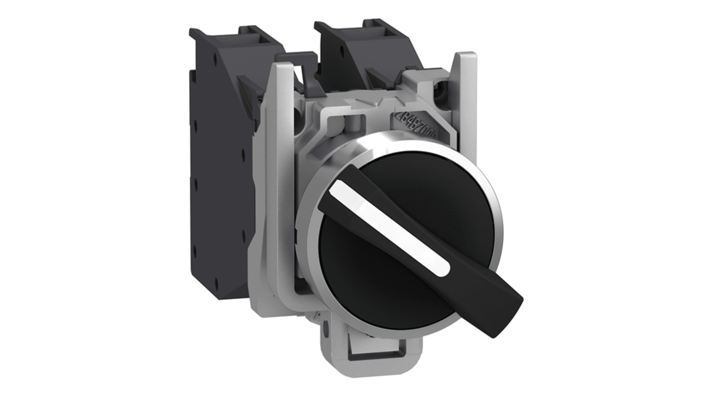 Schneider Electric Long Black Handle Selector Switch Complete - (SPST) 22mm Cutout Diameter 3 Positions