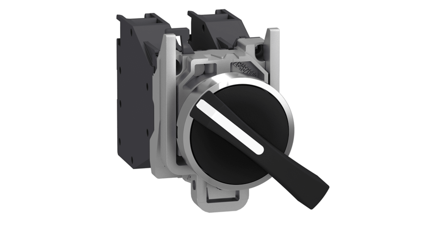 Schneider Electric Long Black Handle Selector Switch Complete - (SPST) 22mm Cutout Diameter 2 Positions
