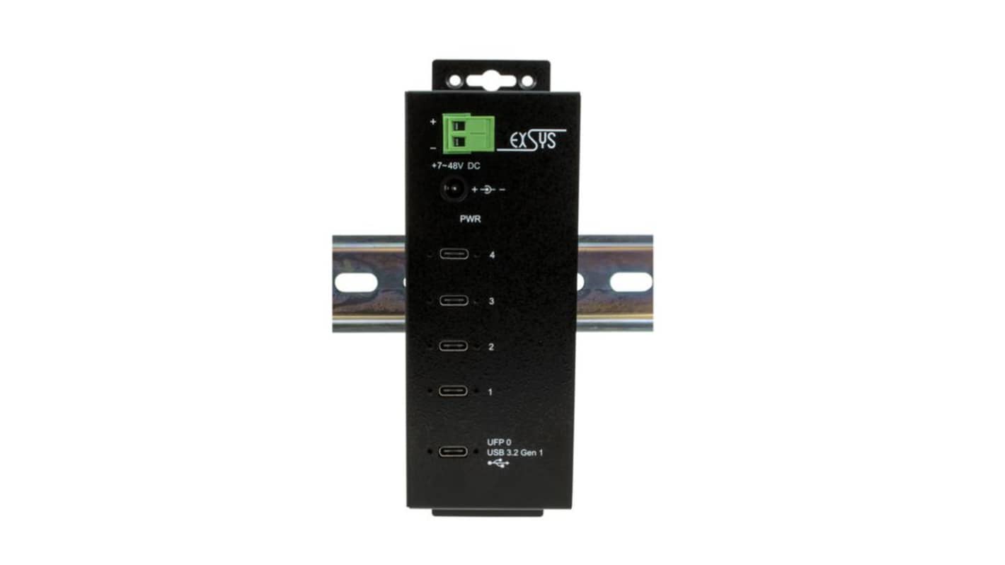 Exsys 4 Port USB 3.2 USB C Hub, USB Bus Powered, 54.8 x 30.8 x 162.8mm