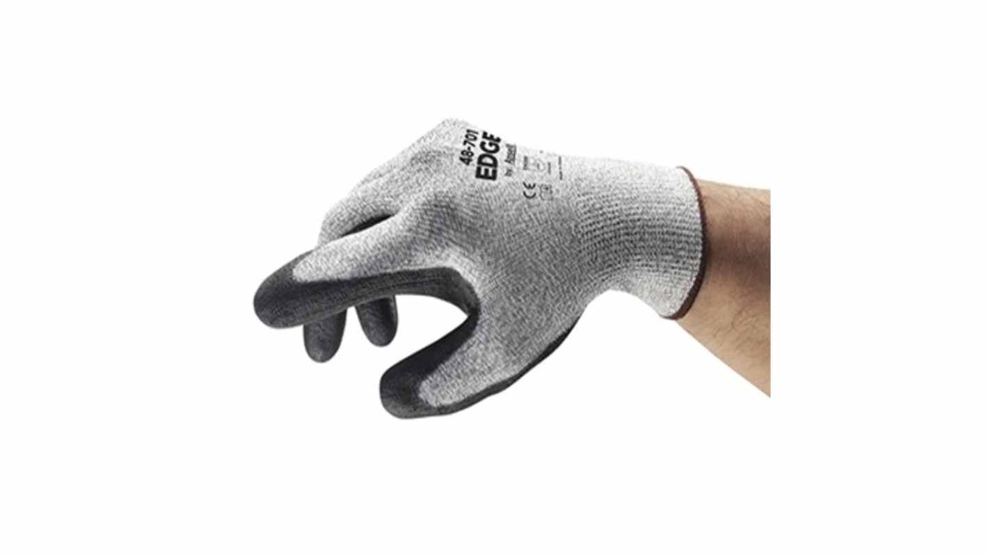 Ansell Edge 48-701 Black Polyester, Spandex Abrasion Resistant, Cut Resistant Work Gloves, Size 6, Polyurethane Coating