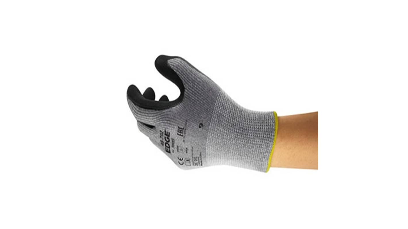 Ansell Edge 48-702 Black Polyester, Spandex Abrasion Resistant, Cut Resistant Work Gloves, Size 6, Foam Nitrile Coating