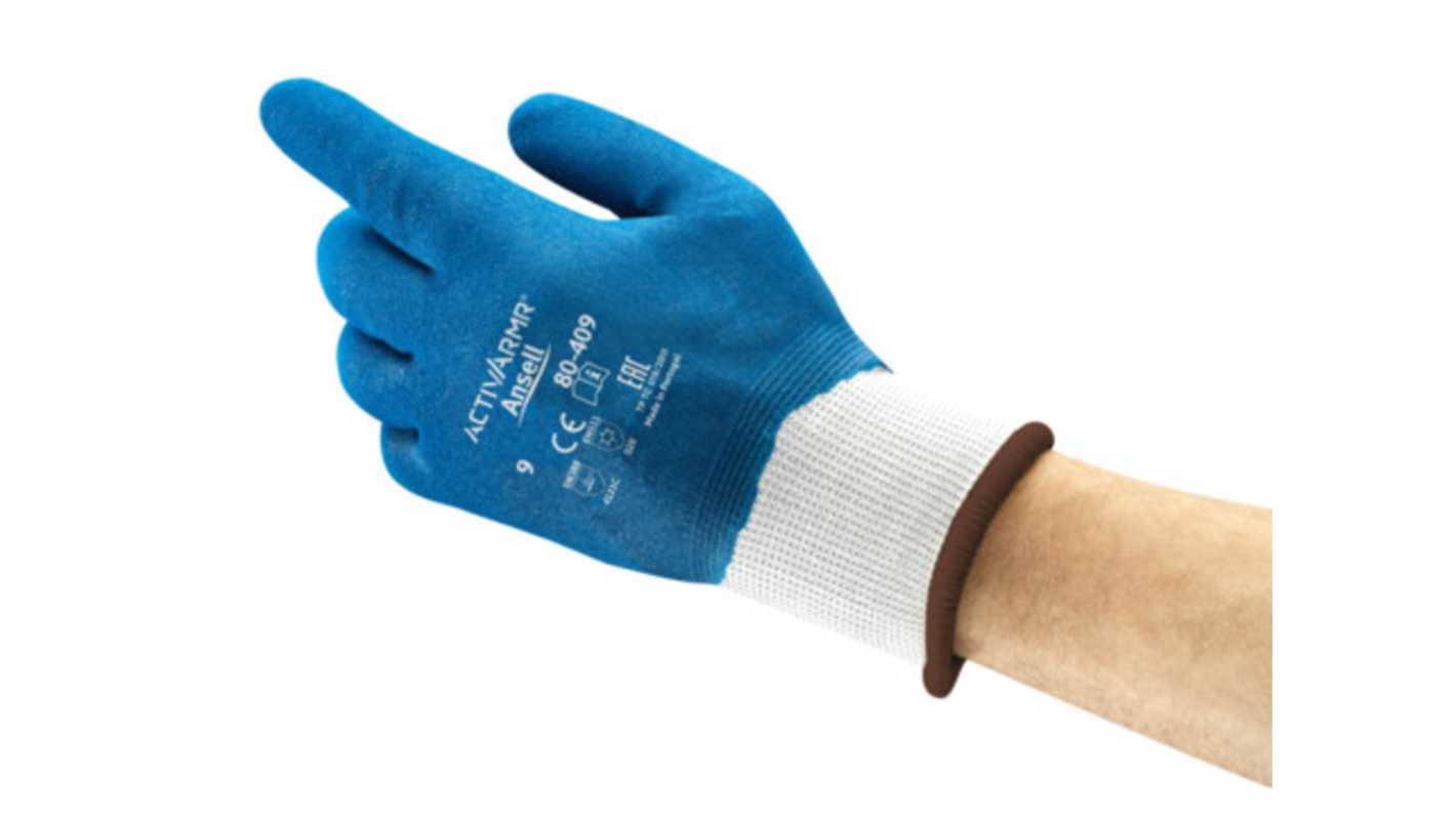 Ansell ActivArmr 80-409 Blue Acrylic Abrasion Resistant, Cut Resistant Work Gloves, Size 8, Latex, Natural Rubber