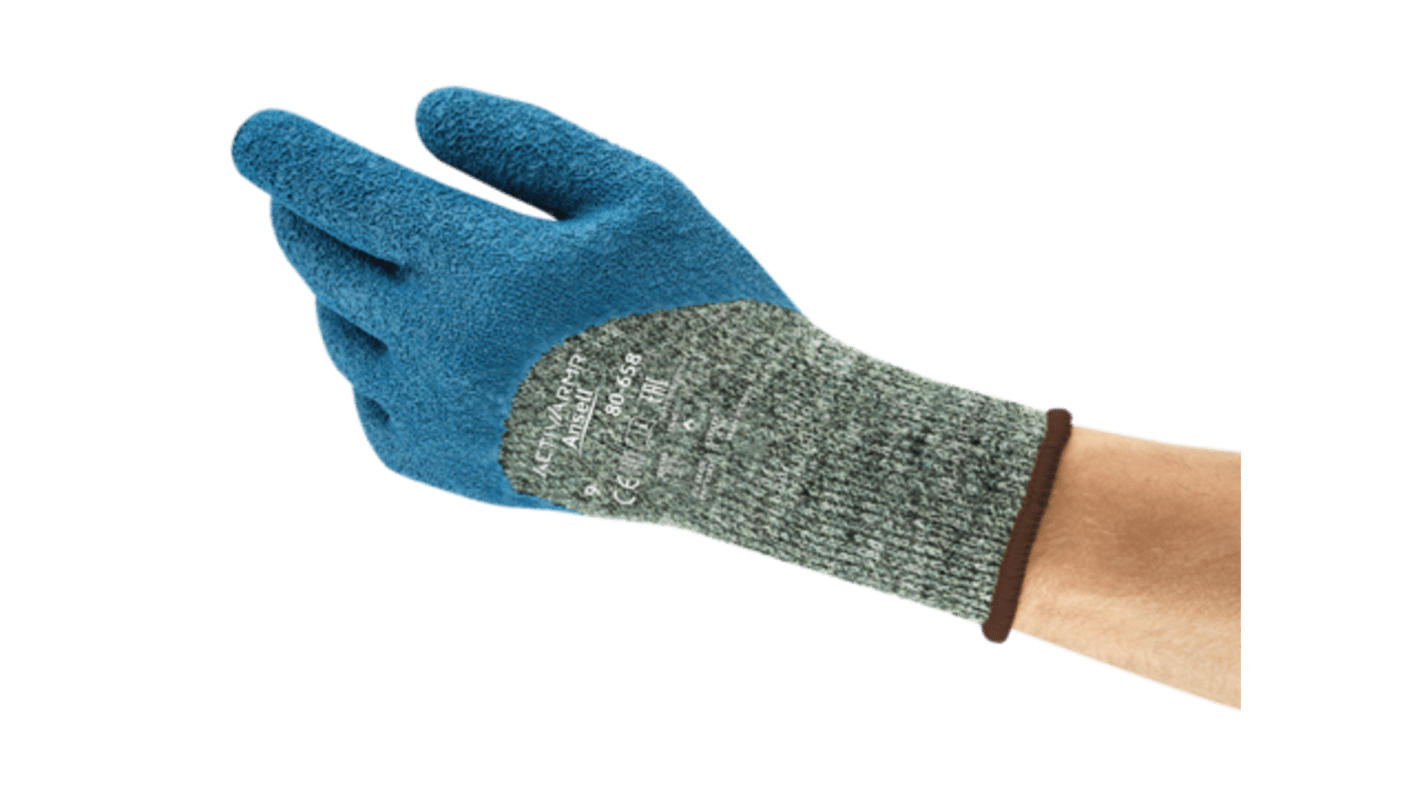 Ansell ActivArmr 80-658 Blue Cotton, Nylon Cut Resistant, Heat Resistant Heavy Handling Gloves, Size 9, Latex, Natural