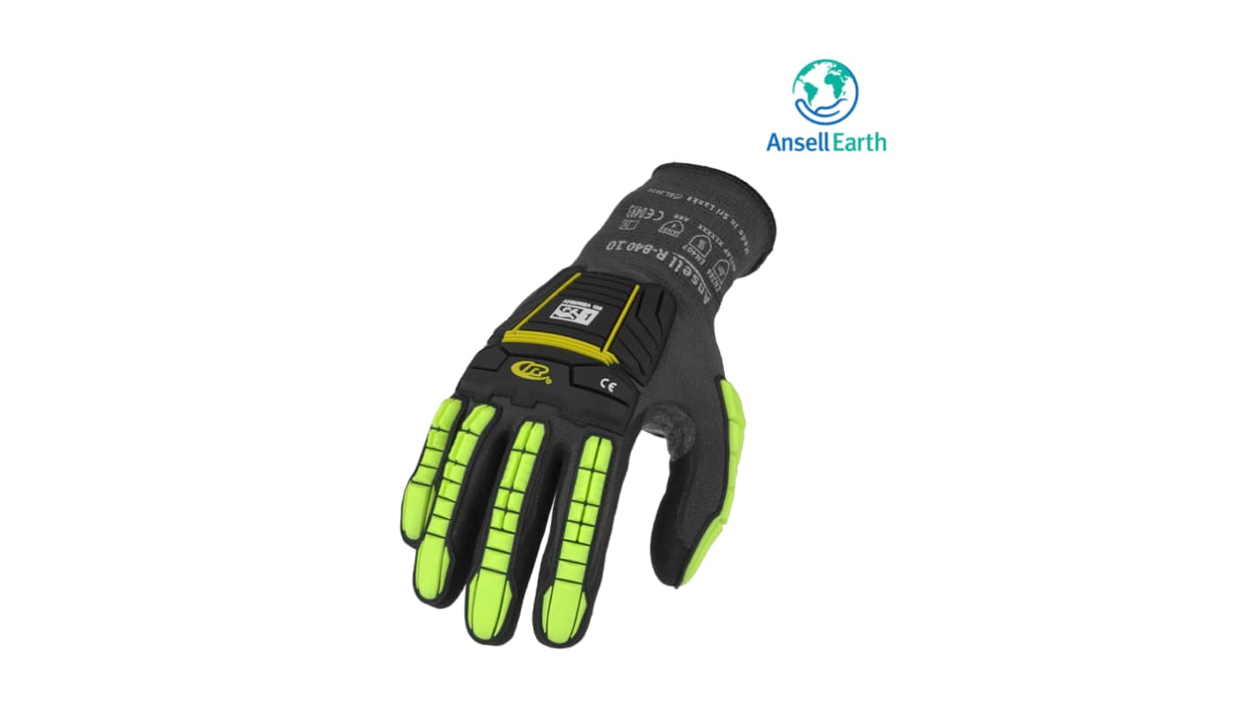 Ansell R840 Black Nylon, Spandex Abrasion Resistant, Extra Grip Work Gloves, Size 12, Nitrile Coating