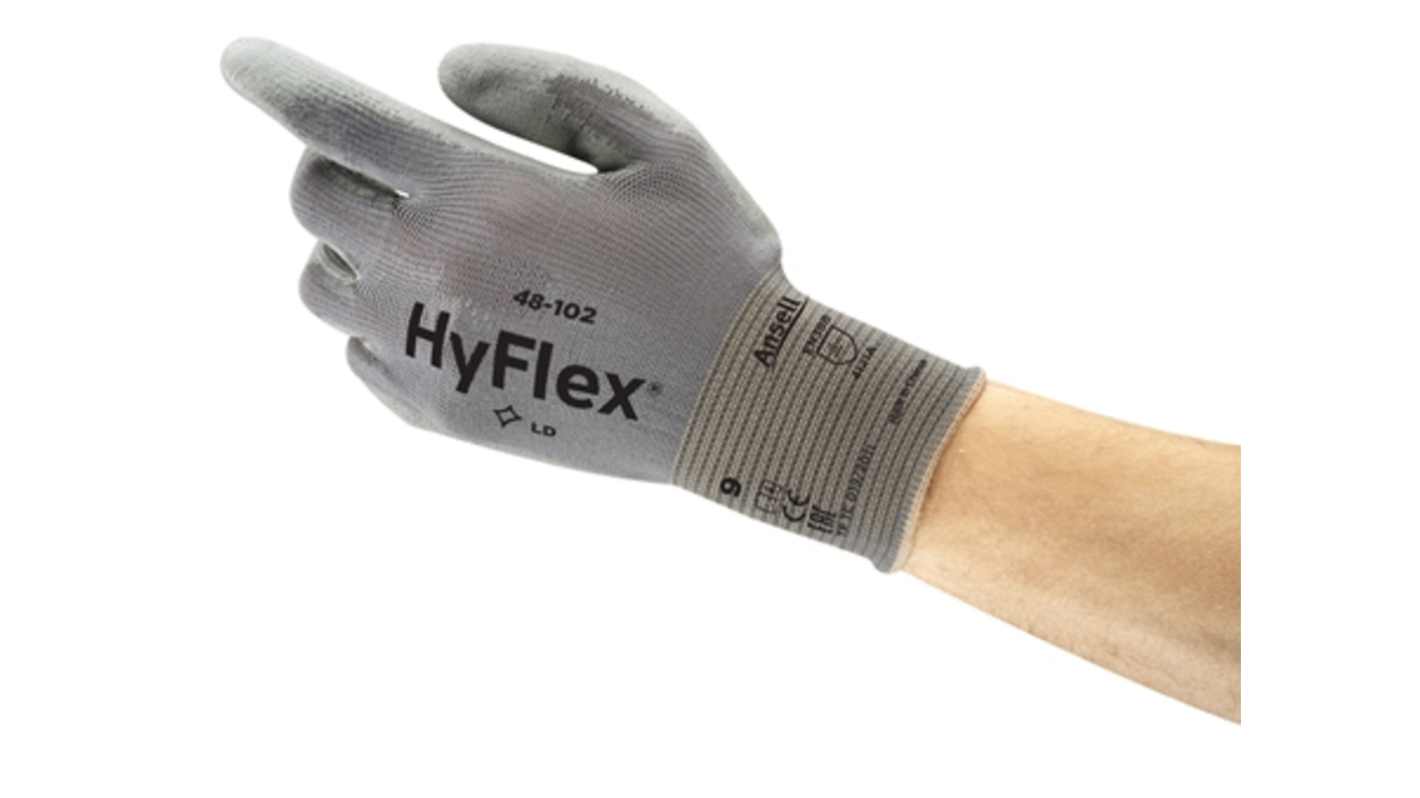 Ansell HyFlex 48-102 Grey Nylon Good Dexterity Work Gloves, Size 12, Polyurethane Coating