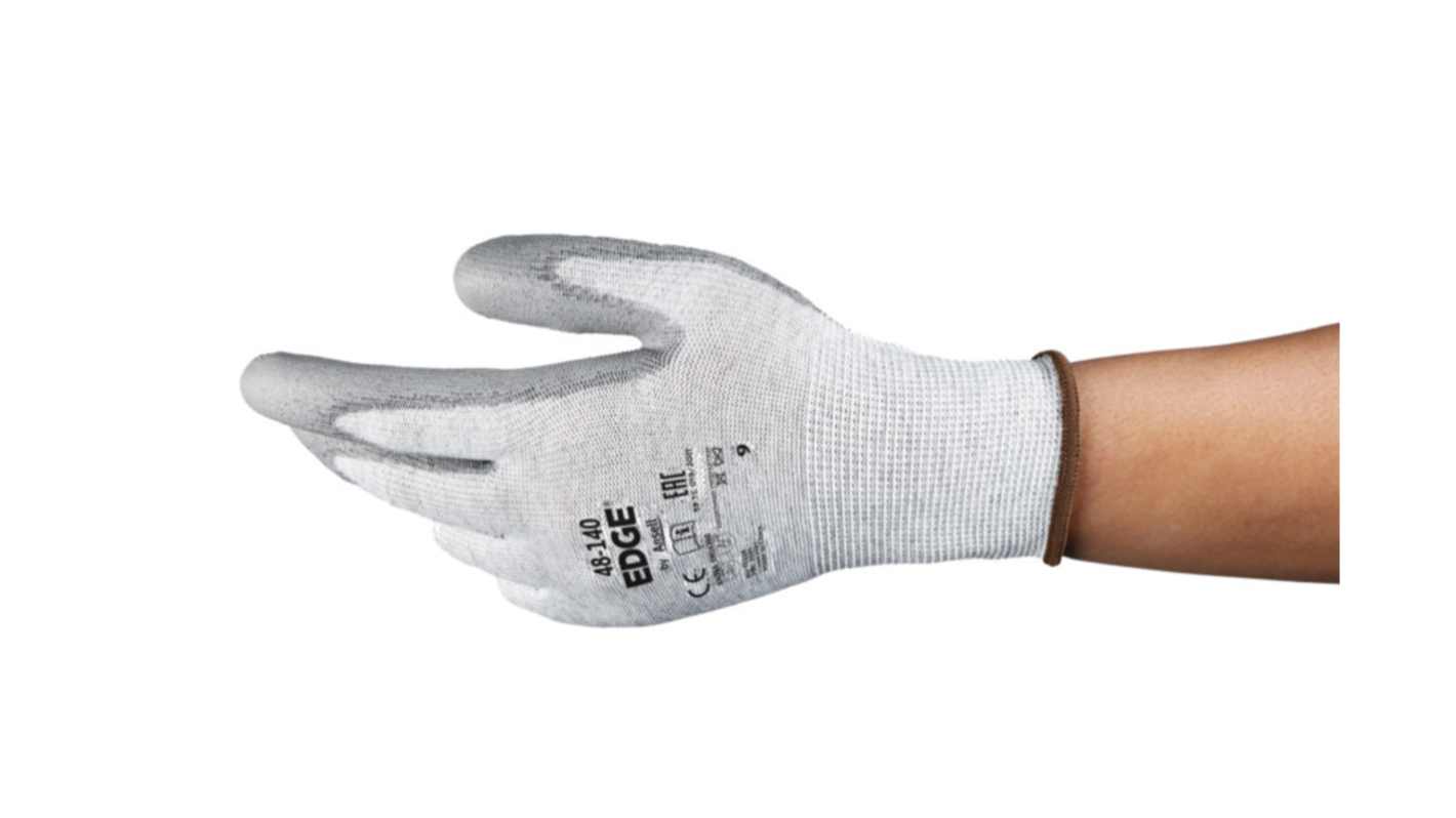 Ansell Edge 48-140 Grey Polyester Breathable Work Gloves, Size 7, Polyurethane Coating