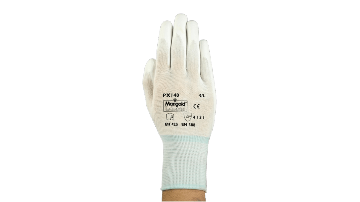 Ansell PX140 White Nylon Abrasion Resistant Work Gloves, Size 6, Polyurethane Coating