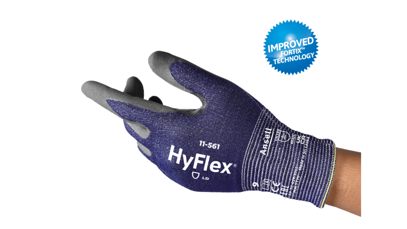 Ansell HyFlex 11-561 Grey Basalt, HPPE, Nylon, Polyester, Spandex Cut Resistant Gloves, Size 10, Nitrile Coating