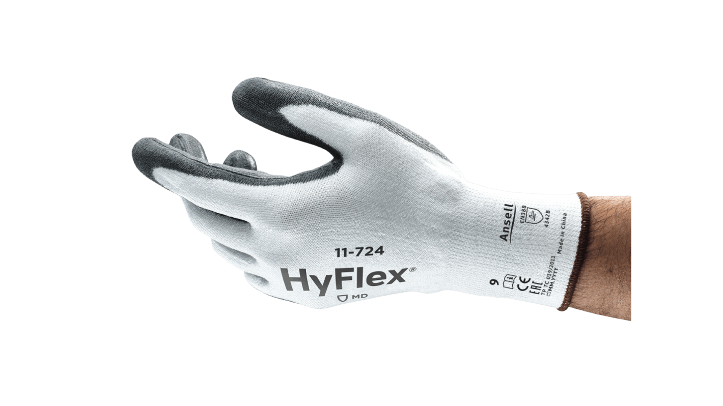 Ansell HyFlex 11-724 Black HPPE, Spandex Abrasion Resistant, Cut Resistant Gloves, Size 9, Polyurethane Coating