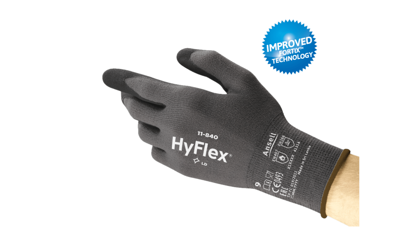 Ansell HyFlex 11-840 Black Nylon, Spandex Abrasion Resistant Gloves, Size 7, Foam Nitrile Coating