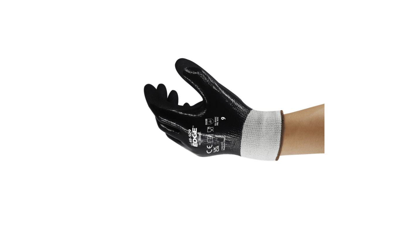 Ansell Edge 48-929 Black Glass Fibre, Polyethylene Abrasion Resistant, Cut Resistant Work Gloves, Size 11, Nitrile