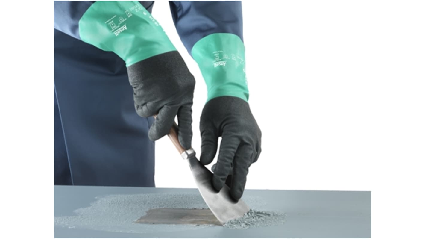Ansell AlphaTec 58-128 Grey Nylon Chemical Resistant Work Gloves, Size 9, Nitrile Coating