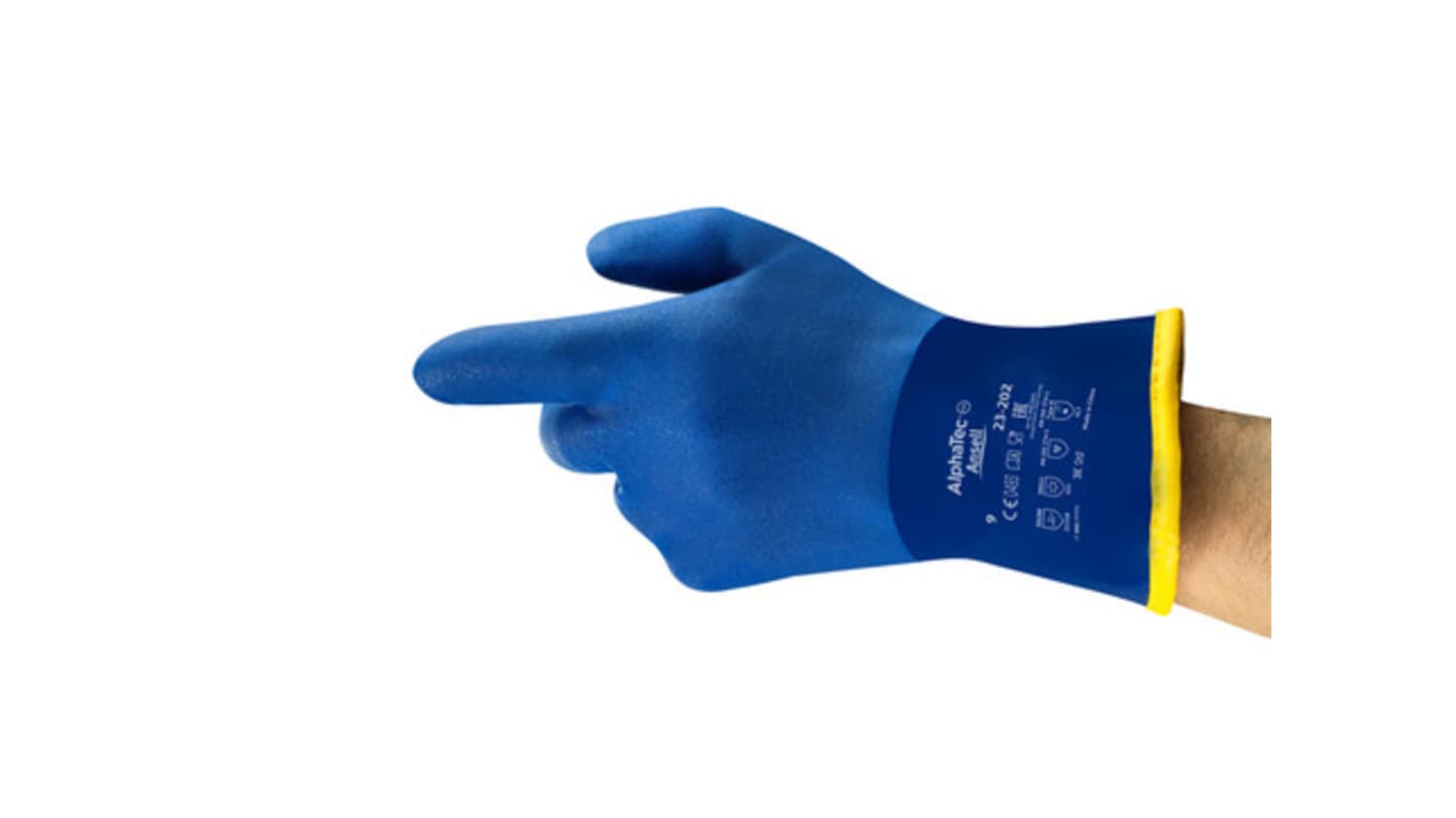 Ansell AlphaTec 23-202 Blue Cotton Chemical Resistant Gloves, Size 9, PVC Coating