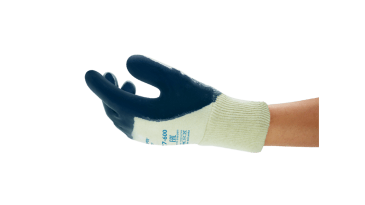 Ansell ActivArmr Hycron 27-600 Blue Cotton Abrasion Resistant Work Gloves, Size 8, Nitrile Coating