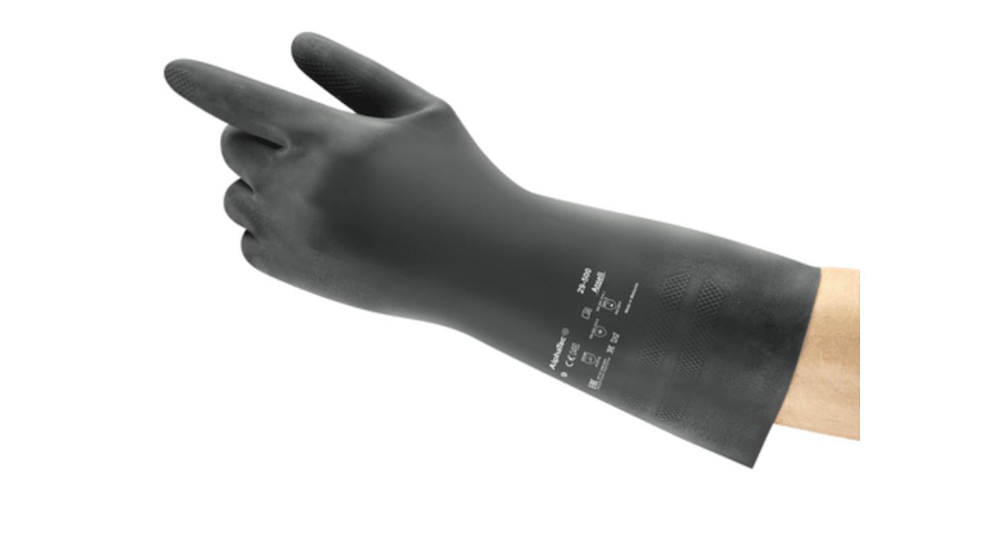 Ansell AlphaTec 29-500 Black Natural Rubber Latex Chemical Resistant Work Gloves, Size 7, Latex, Natural Rubber Coating