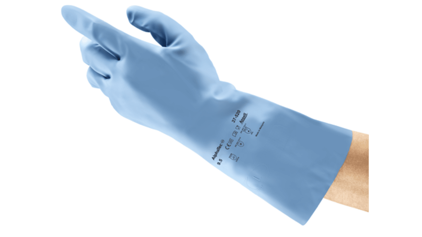 Ansell AlphaTec 37-520 Blue Cotton Chemical Resistant Gloves, Size 7.5, Nitrile Coating