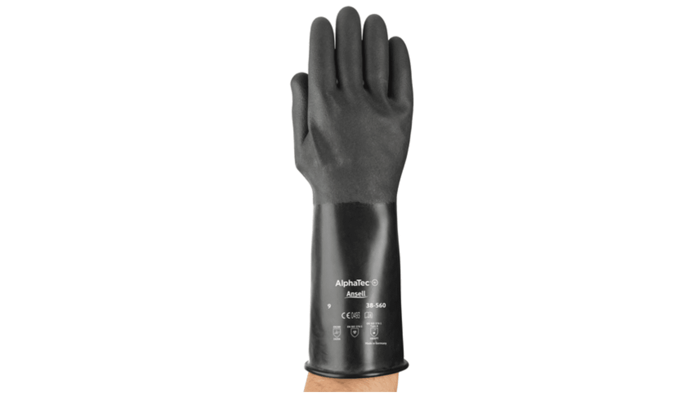 Ansell AlphaTec 38-560 Black Butyle Chemical Resistant Gloves, Size 11, Polymer Coating