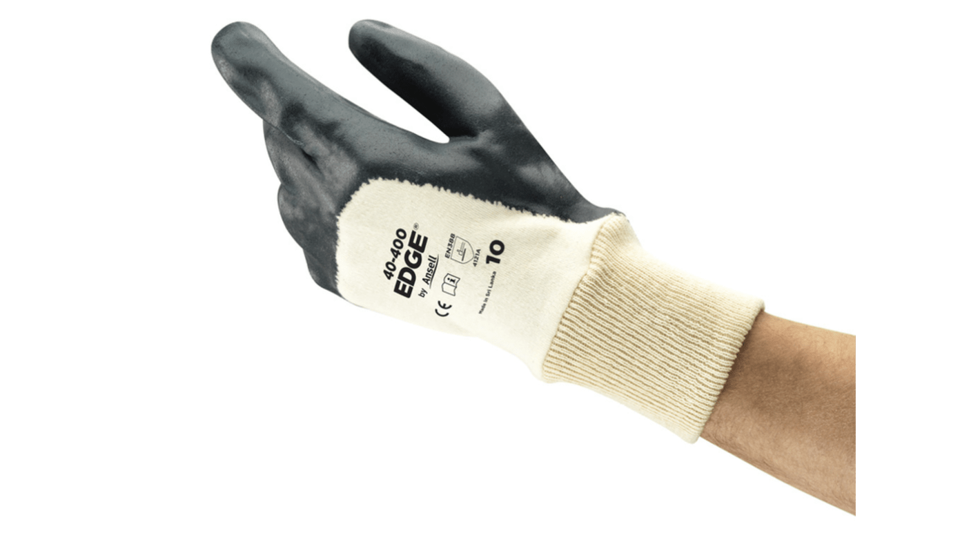 Ansell Edge 40400 Grey Cotton Oil Grip, Oil Repellent Work Gloves, Size 9, Foam Nitrile Coating