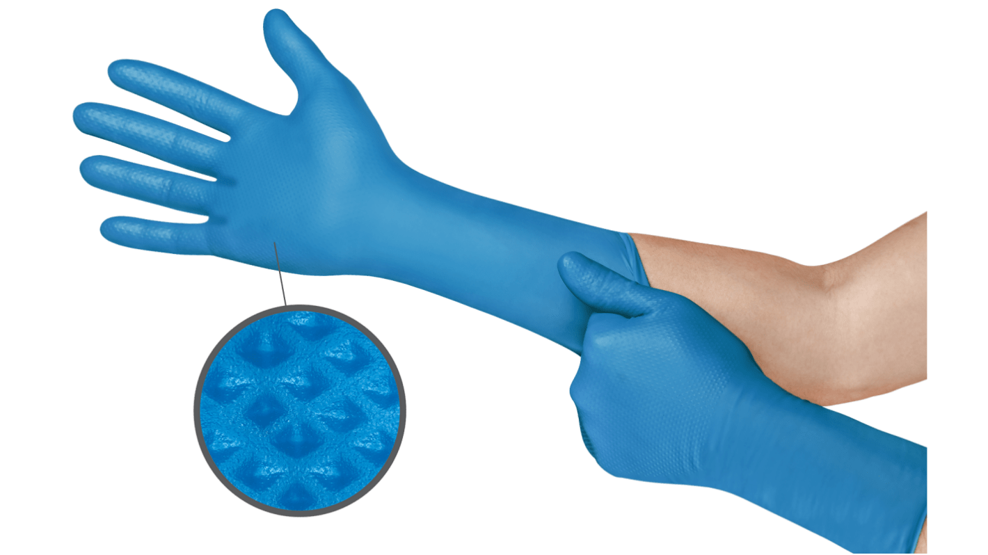 Ansell MicroFlex 93-283 Blue Nitrile Extra Grip Work Gloves, Size 6.5-7 S