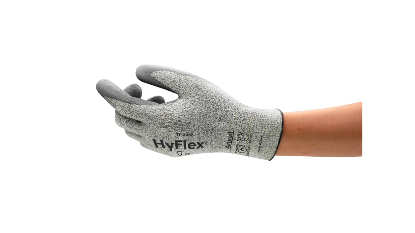 Ansell HyFlex 11-730 Grey HPPE, Nylon, Spandex Cut Resistant Gloves, Size 11, Polyurethane Coating