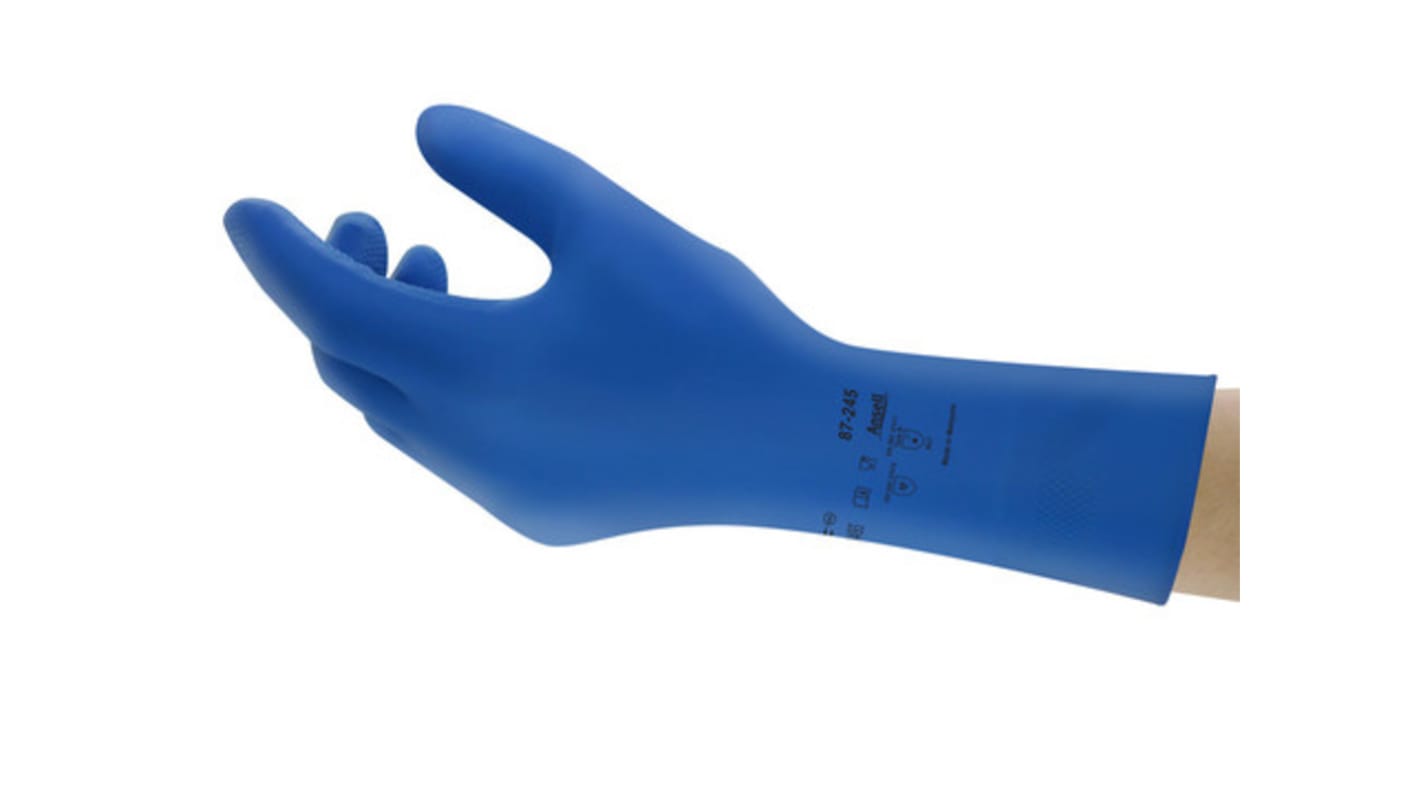 Ansell AlphaTec 87-245 Blue Natural Rubber Latex Good Dexterity Work Gloves, Size 6.5, Natural Rubber Coating