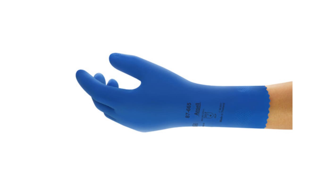 Ansell AlphaTec 87-665 Blue Natural Rubber Latex General Purpose, Sweat Absorbent Work Gloves, Size 7.5-8 M, Natural