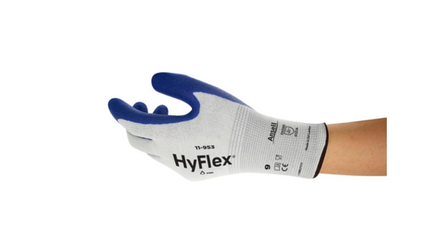Ansell HyFlex 11-953 Blue Polyamide Abrasion Resistant Work Gloves, Size 10, Nitrile Coating