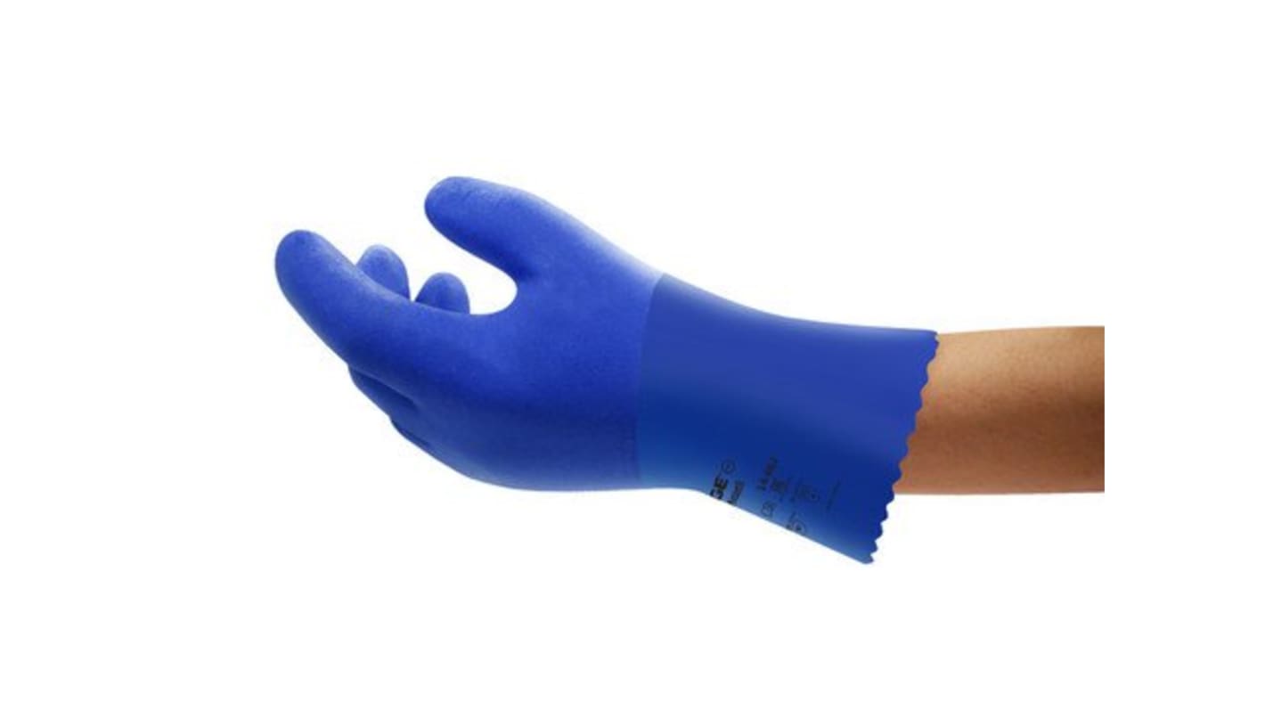 Ansell Edge 14-662 Blue PVC Abrasion Resistant, Chemical Resistant Work Gloves, Size 10, PVC Coating