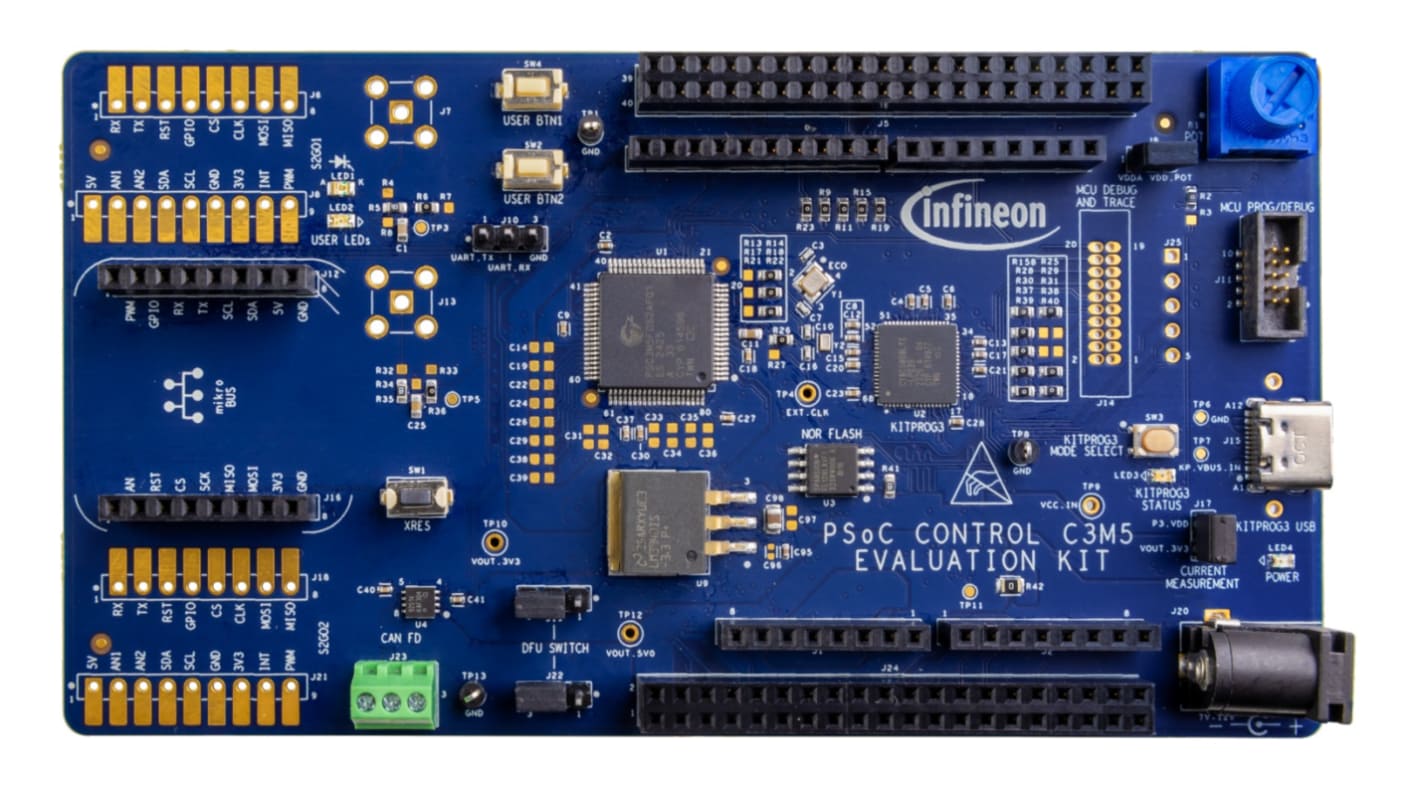 Infineon KITPSC3M5EVK, 评估套件 评估套件, Jumper Wires, PSOC Control C3M5 Evaluation Kit, USB TypeA To USB TypeC cable芯片