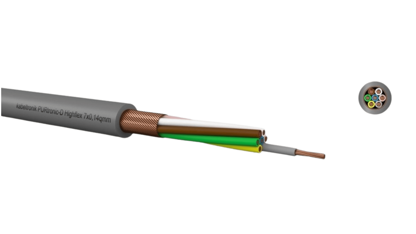 Kabeltronik PURTRONIC Series Control Cable, 7 Cores, 0.14 mm², 26 AWG, 100m, Shielded Shield, Control Cable