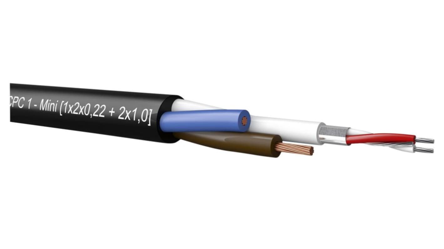 Kabeltronik72003 Series 2 Core Audio Cable, 0.22 mm² CSA, 7.5mm od, 100m, Black