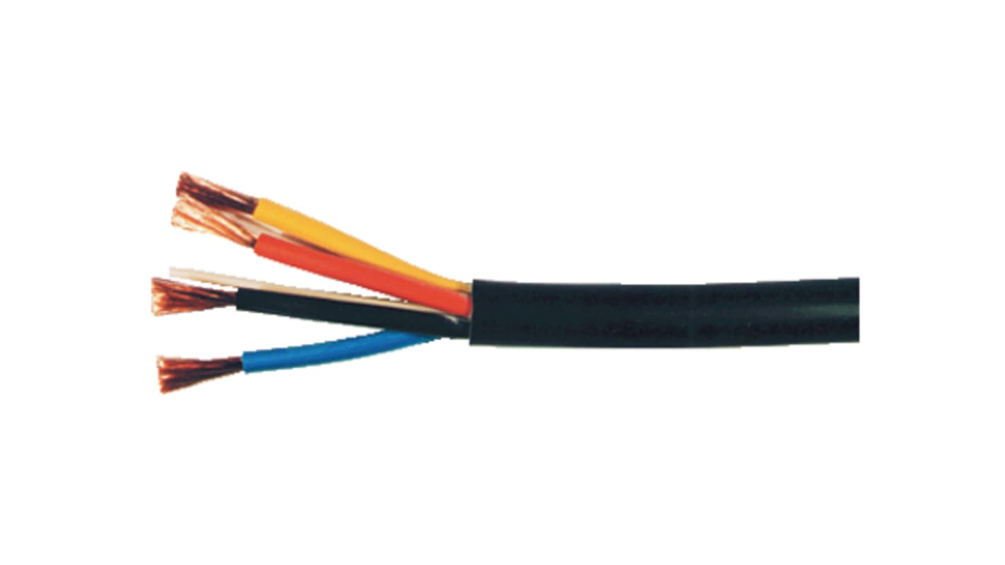 KabeltronikL RP Series 4 Core Audio Cable, 2.5 mm² CSA, 7.5mm od, 100m, Black