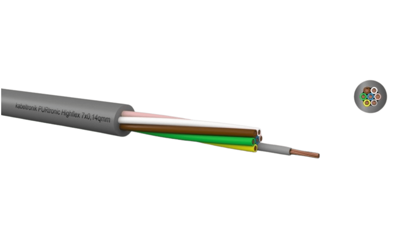 Kabeltronik PURtronic D Series Multicore Industrial Cable, 3 Cores, 0.14 mm², 26 AWG, 100m, Shielded Shield, Multicore