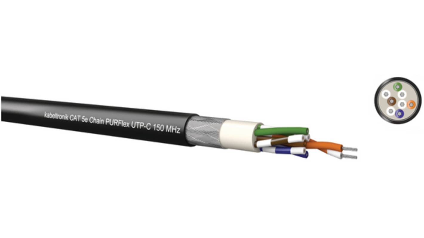 KabeltronikCHAIN PUR FLEX, 100m Cat5e, Black Unterminated to Unterminated, UTP Unshielded, Unterminated Polyurethane