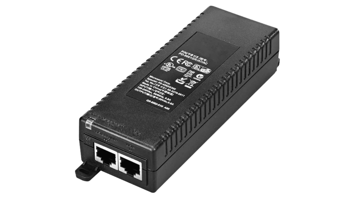 Microchip POE供电器, 100 → 240V 交流输入, 55V 直流输出, 30W, 1个输出端口