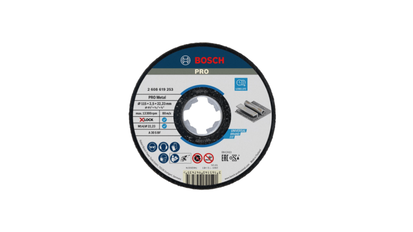 Bosch XLOCK Aluminium Oxide Cutting Disc, 115mm x 2.5mm Thick, 120μm Grit, 25 in pack