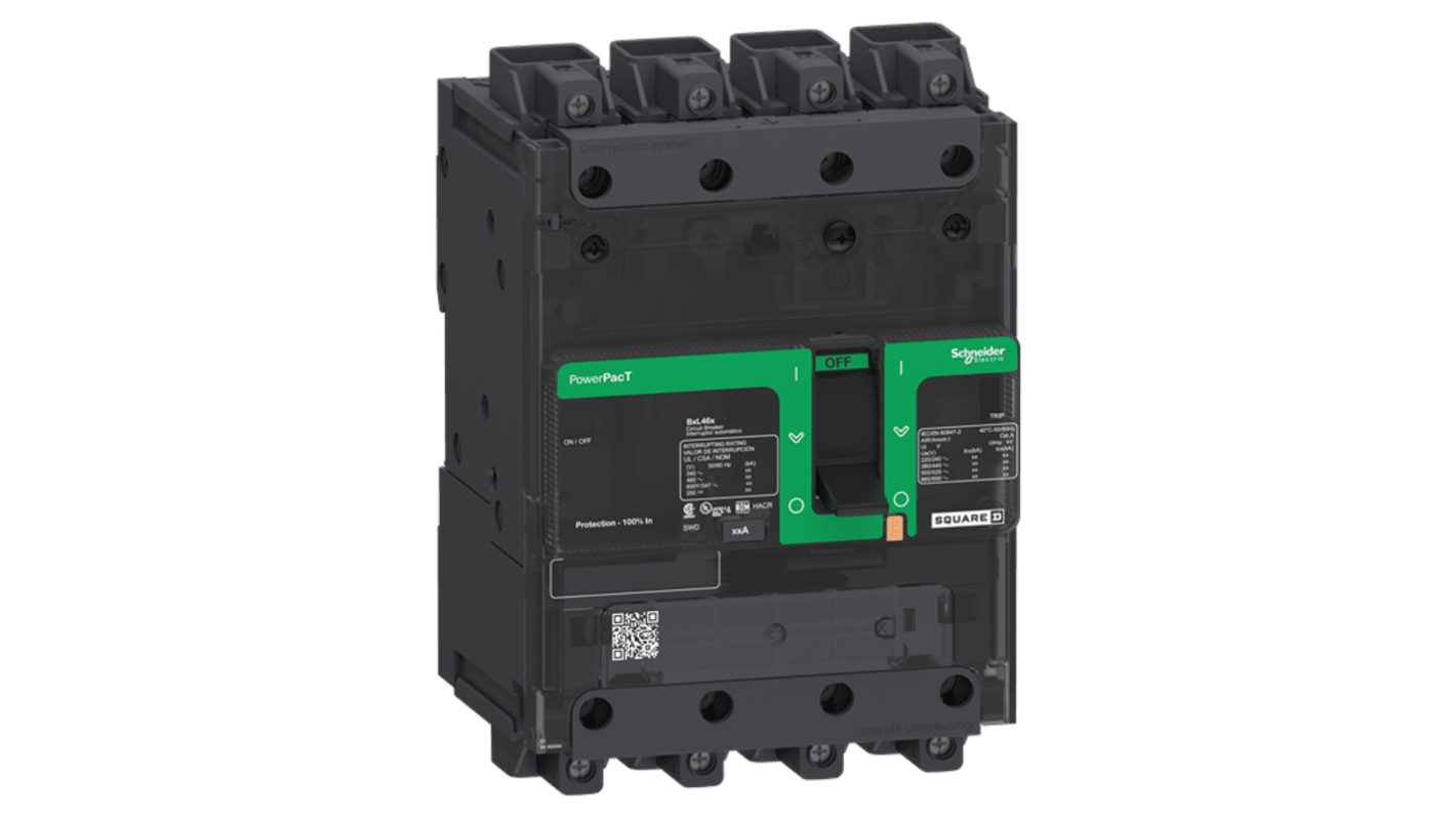Schneider Electric PowerPact Thermal Magnetic Circuit Breaker - PowerPacT 4 Pole 690V Voltage Rating Clip-On, 125A