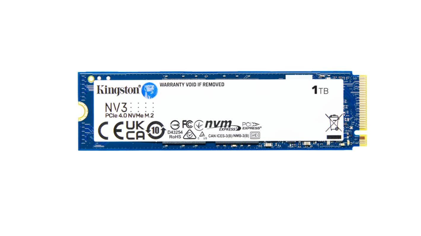Kingston 1TB固态硬盘 SSD, PCIe Gen 4.0 x4 NVMe接口, M.2 (2280), NV3, 3D TLC