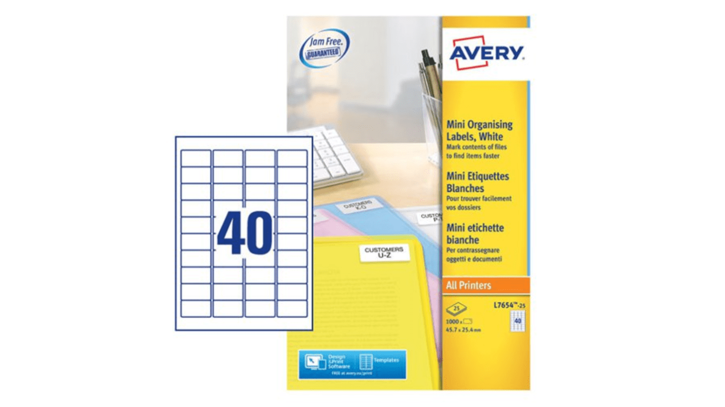 Avery White Adhesive High Visibility Label Sheet, Pack of 25Sheets