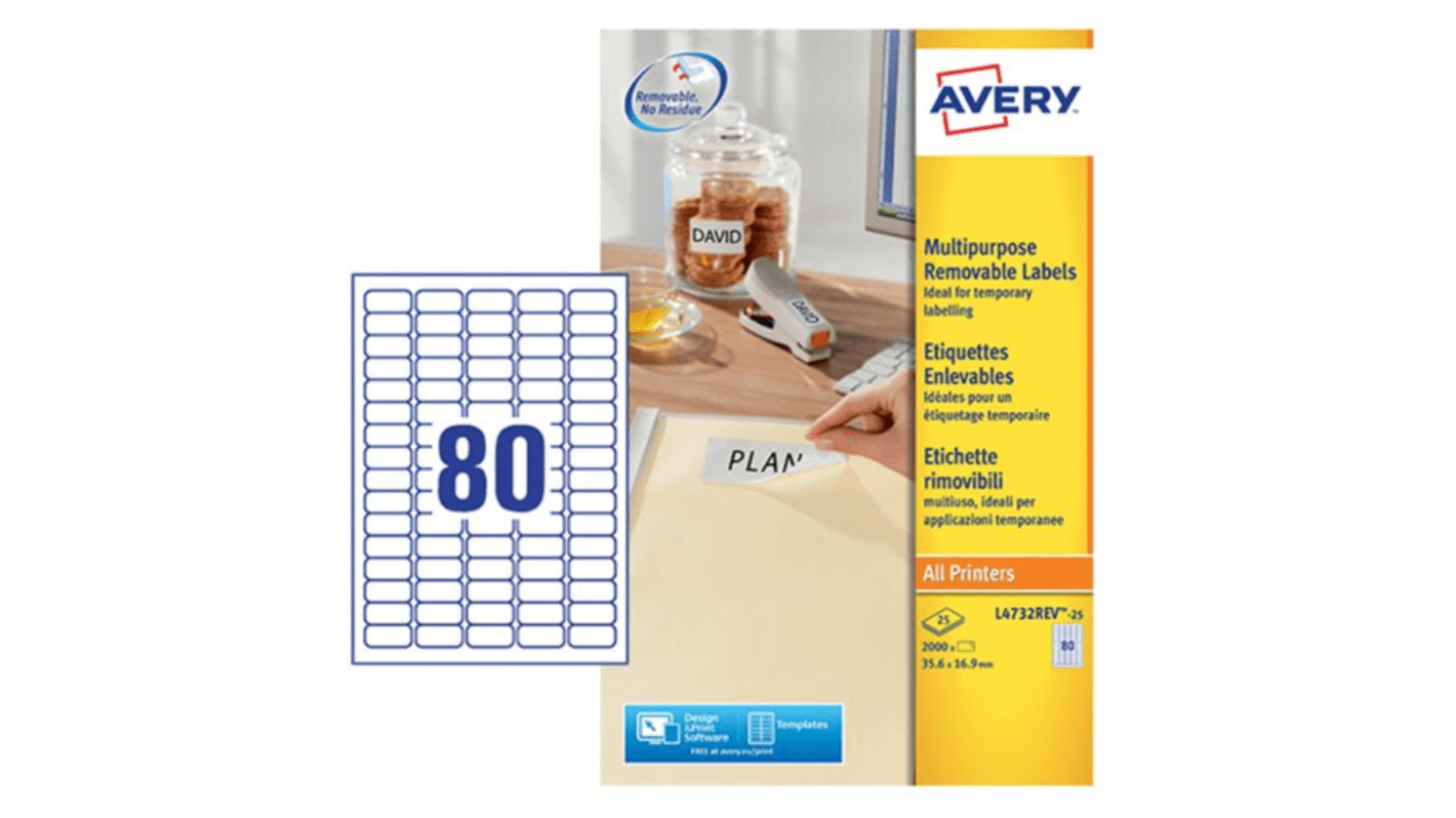 Avery White Adhesive High Visibility Label Sheet, Pack of 25Sheets