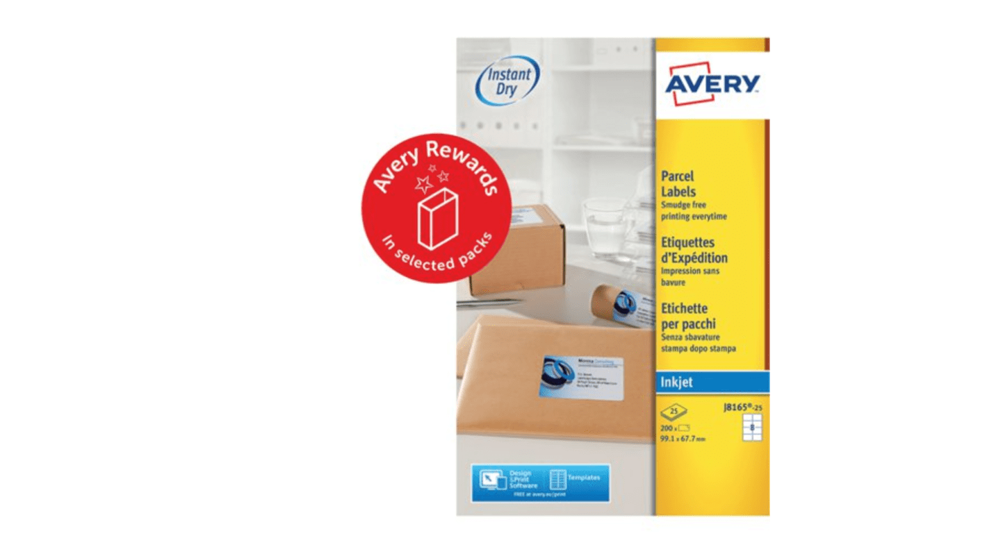 Avery White Adhesive High Visibility Label Sheet, Pack of 25Sheets