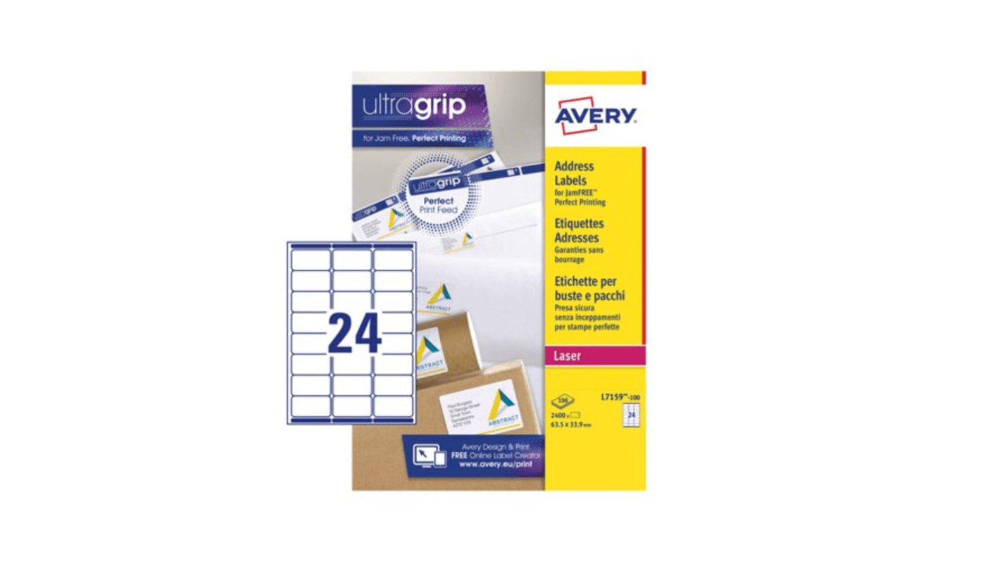 Avery White Adhesive High Visibility Label Sheet, Pack of 100Sheets