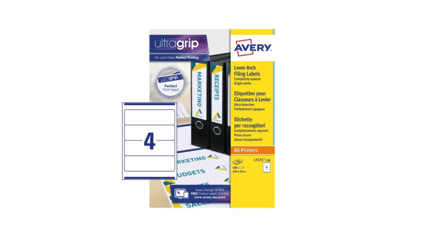Avery ラベルシート 100Sheets枚入り White 200mm x 60mm