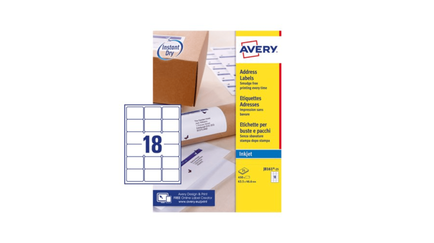 Avery White Adhesive High Visibility Label Sheet, Pack of 25Sheets