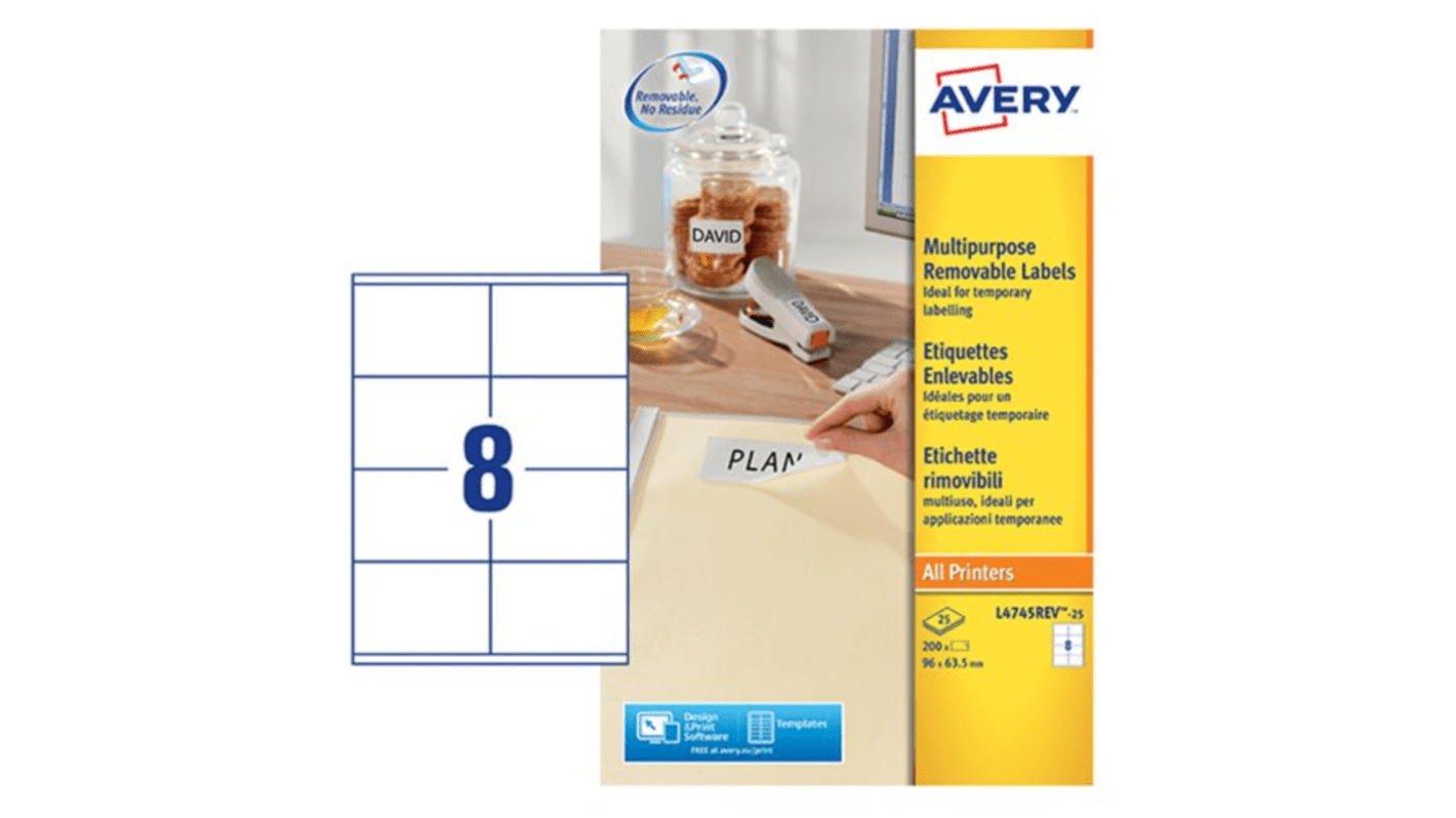 Avery White Adhesive High Visibility Label Sheet, Pack of 25Sheets