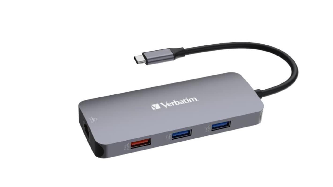 Verbatim 5口USB扩展器, USB 3.2, USB A, USB C接口, USB 总线供电, 121 x 49 x 15.5mm